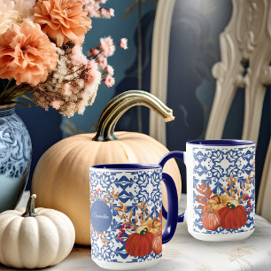 Taza Calabazas de otoño acuarela Floral y hojas de otoñ