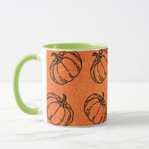 Taza Calabazas de Otoño en Diseño de Mezclilla Naranja