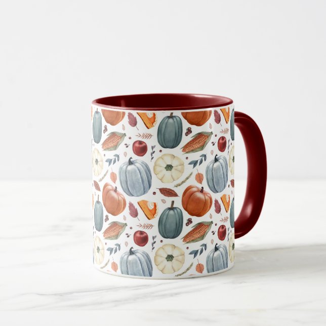 Taza Calabazas de otoño y patrón de hojas de otoño (Anverso derecho)
