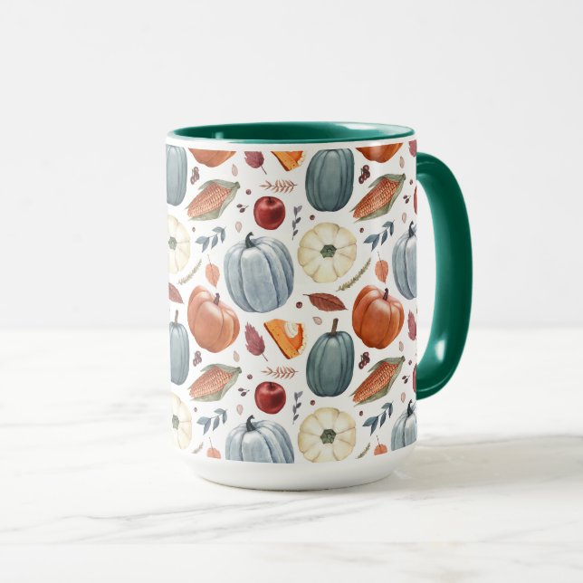Taza Calabazas de otoño y patrón de hojas de otoño (Anverso derecho)