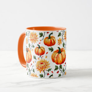 Taza Calabazas y crisantemos festivos de otoño