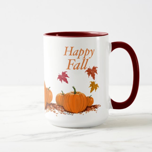 Taza Calabazas y hojas de otoño felices (Derecha)