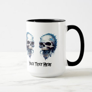 Taza Calavera azul con gusanos y detalles de steampunk