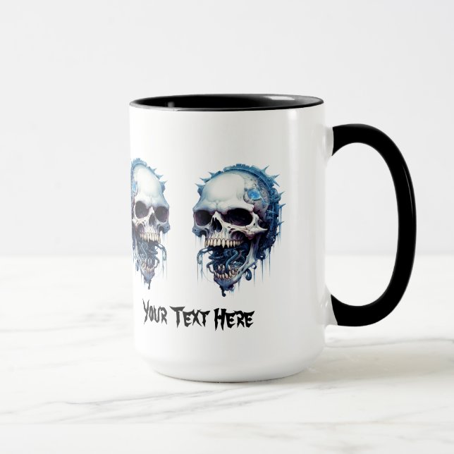 Taza Calavera azul con gusanos y detalles de steampunk (Derecha)