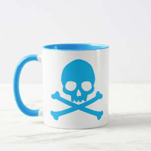Taza Calavera azul simple y huesos cruzados