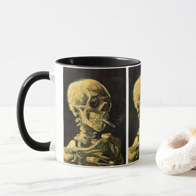 Taza Calavera con cigarrillo en llamas por Vincent van  (Con donut)
