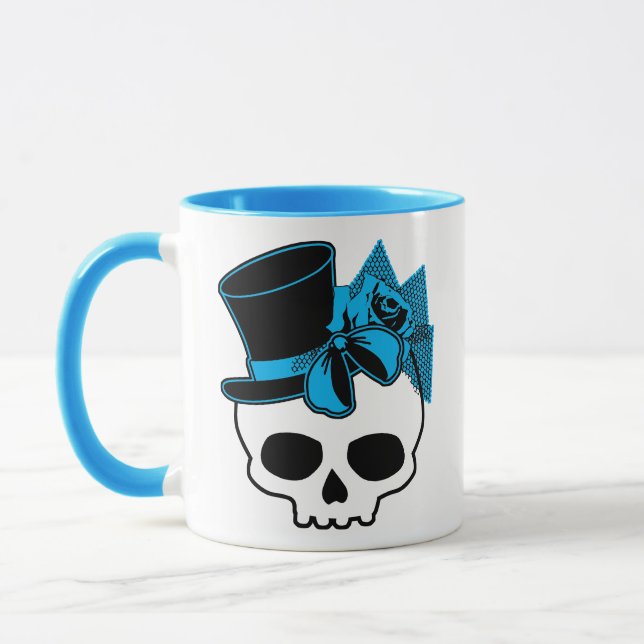 Taza Calavera Cubierta Con Sombrero Superior Rosa Azul  (Izquierda)