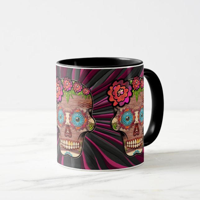 Taza Calavera de azúcar de aspecto de madera tallada co (Anverso derecho)