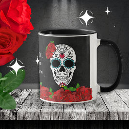 Taza Calavera de azúcar de la turquesa roja de los muer