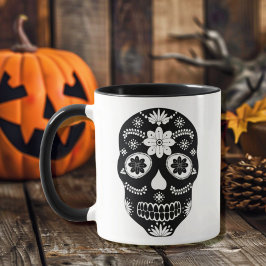 Taza Calavera De Azúcar En México 2 Mugre Negra Y Blanc