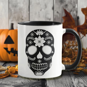 Taza Calavera De Azúcar En México Mugre Negra Y Blanca