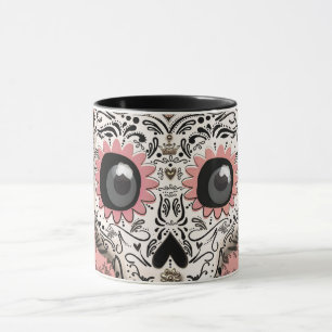 Taza Calavera de azúcar rosa y dorada caprichosa y lind