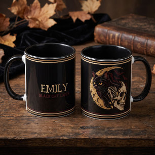 Taza Calavera de gato negro personalizada Halloween
