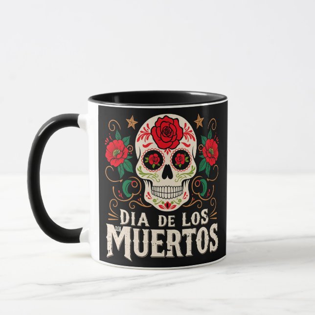 Taza Calavera de los muertos y flores (Izquierda)