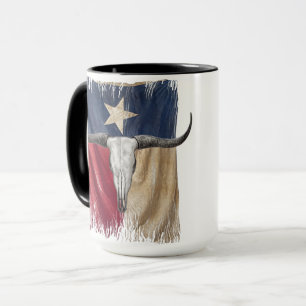 Taza Calavera de toro de Longhorn con la fallida bander