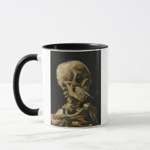 Taza Calavera de un esqueleto con un cigarrillo en llam