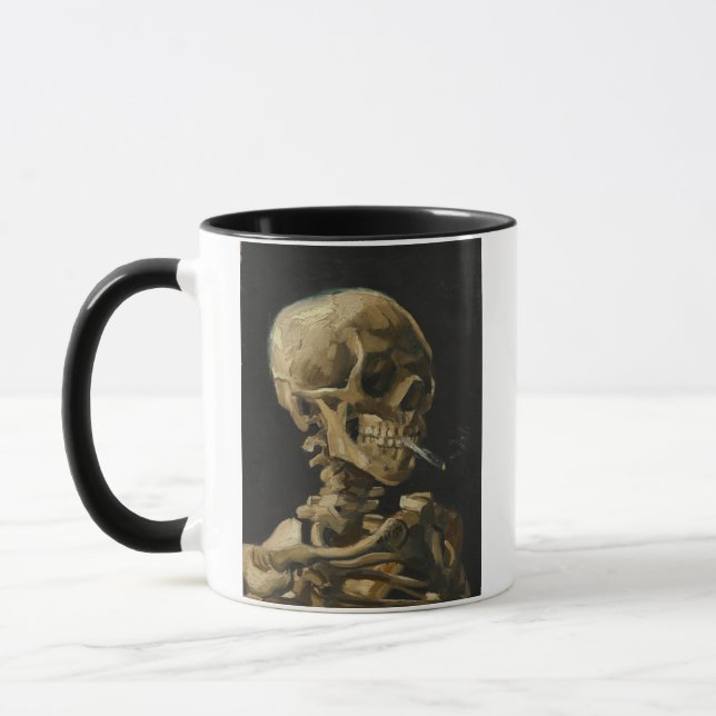 Taza Calavera de un esqueleto con un cigarrillo en llam (Izquierda)