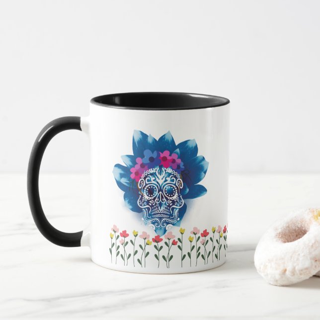 Taza Calavera dulce y texto separado en un (Con donut)