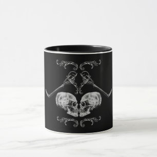 Taza "Calavera enamorada" esqueletos vintage negro