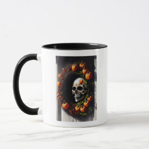 Taza Calavera espeluznante y corona de calabaza