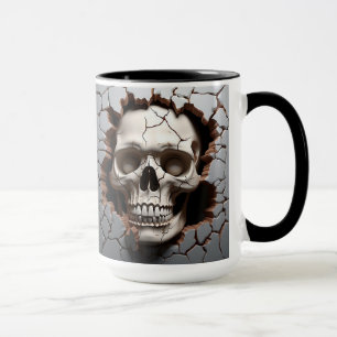 Taza Calavera humana en una pared rota