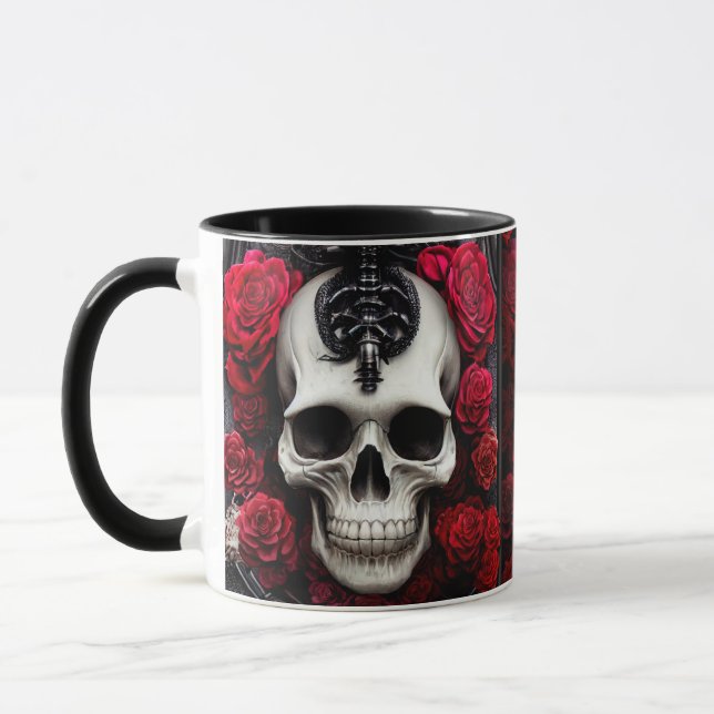 Taza Calavera oscura y gótica y muria de Rosas (Izquierda)