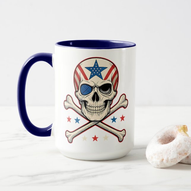 Taza Calavera patriótica y bandera de los Estados Unido (Con donut)