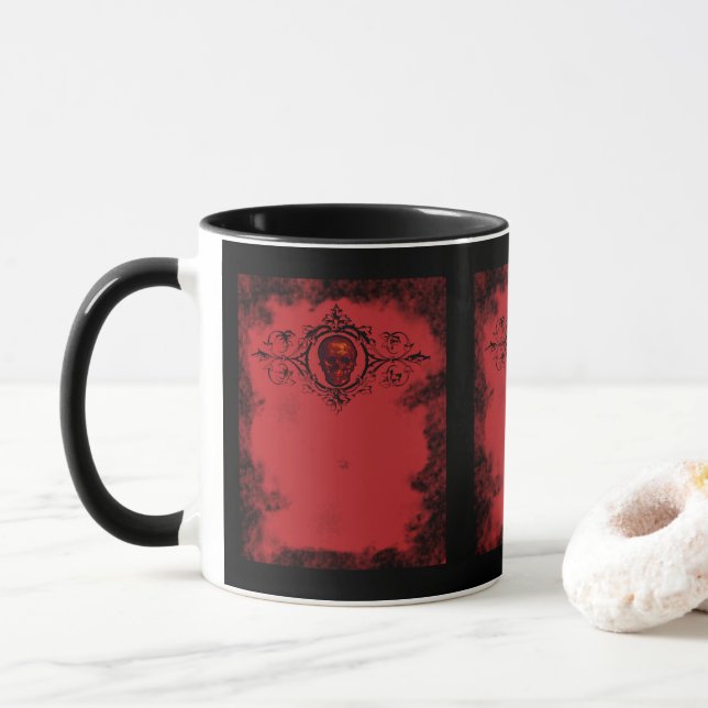 Taza Calavera roja gótica (Con donut)