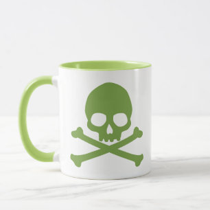 Taza Calavera simple y verde y huesos cruzados