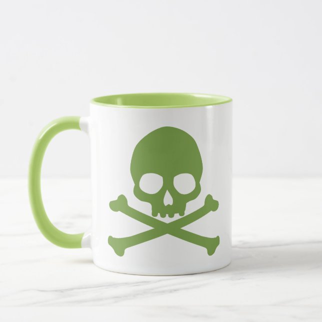 Taza Calavera simple y verde y huesos cruzados (Izquierda)