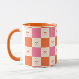 Taza Calaveras de tablero de ajedrez en rosa, Naranja y