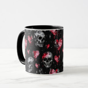 Taza Calaveras góticas de amor y corazones rojos