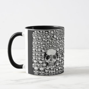 TAZA CALAVERAS PARED MUERTE MUERTO ESQUELETO NEGRO BLAN