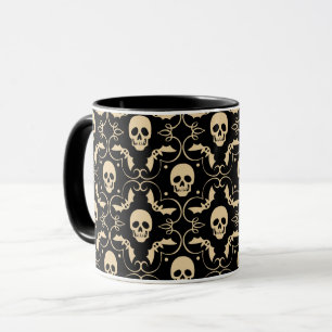 Taza Calaveras y murciélagos de Halloween en negro y cr