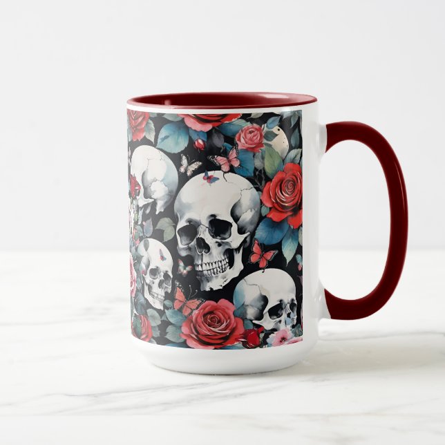 Taza Calaveras y Rosas con mariposas en negro (Derecha)