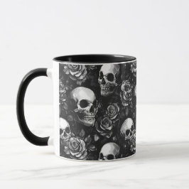 Taza Calaveras y Rosas Halloween Negro