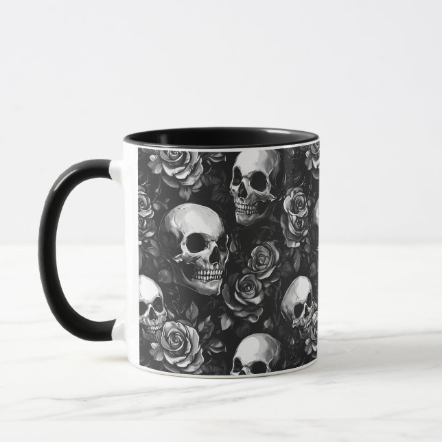Taza Calaveras y Rosas Halloween Negro (Izquierda)