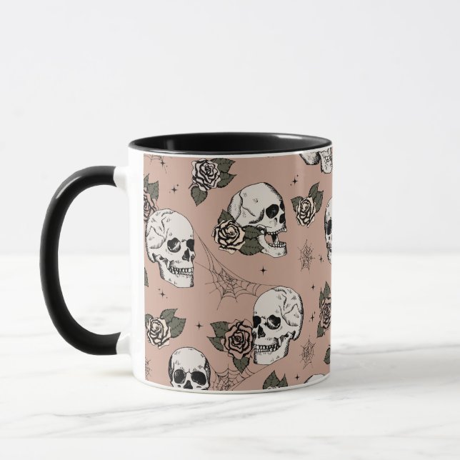 Taza Calaveras y Rosas rosados Rosas de época (Izquierda)