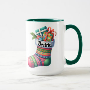 Taza Calcetín de Navidad divertido rosa y verde persona