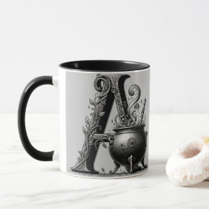 Taza Caldero de Bruja Letra A Inicial Personalizada 