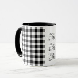 Taza Calendario 2025 Modelo de plaid de Gingham en blan