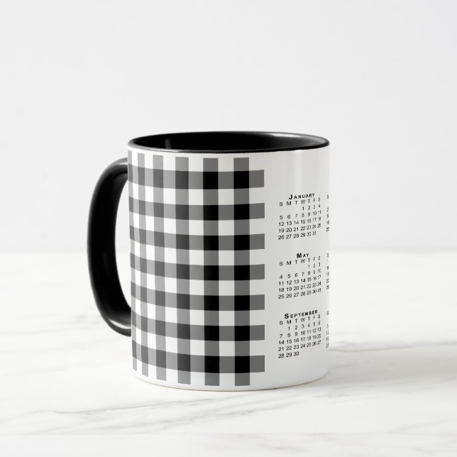 Taza Calendario 2025 Modelo de plaid de Gingham en blan (Anverso izquierdo)