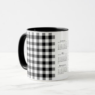 Taza Calendario 2026 Modelo de plaid de Gingham en blan