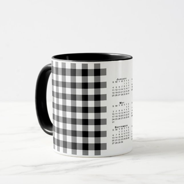 Taza Calendario 2026 Modelo de plaid de Gingham en blan (Anverso izquierdo)