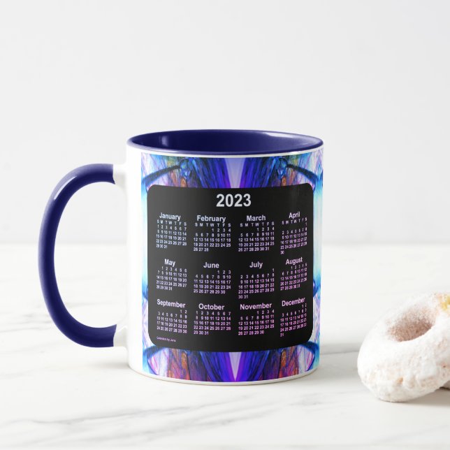 Taza Calendario artístico Miami Blue Neon 2023, de Janz (Con donut)