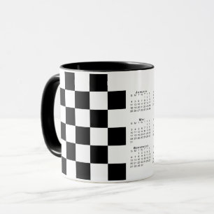 Taza Calendario de 2026 del patrón negro negrita y negr