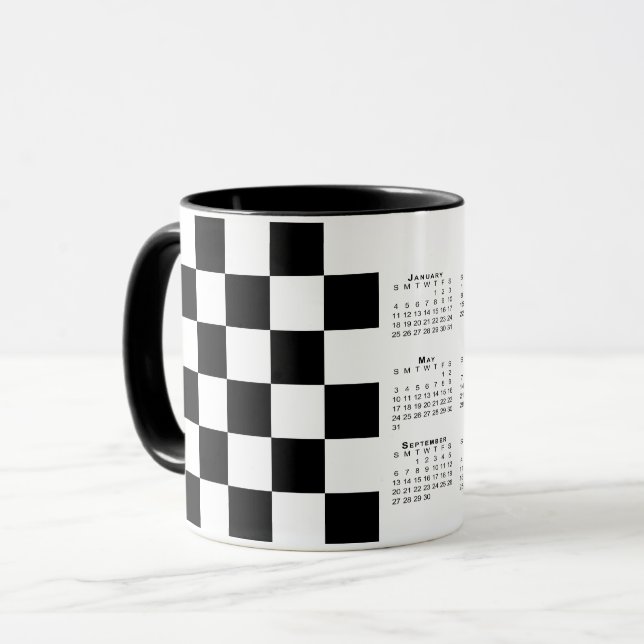 Taza Calendario de 2026 del patrón negro negrita y negr (Anverso izquierdo)