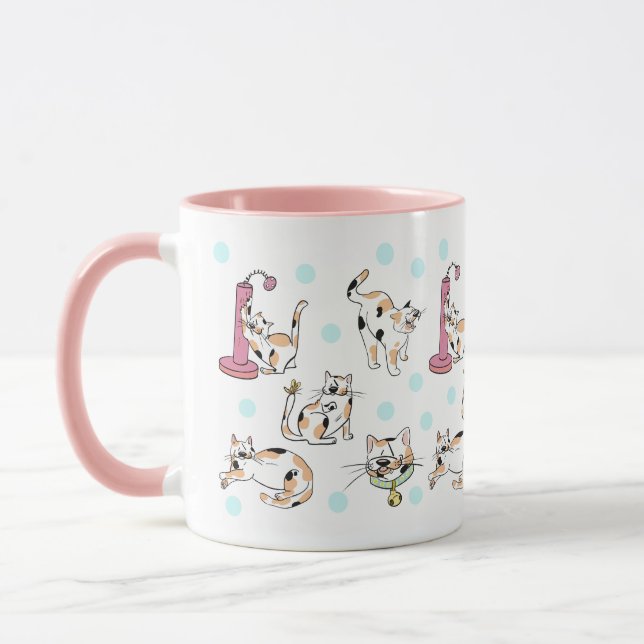 Taza Calico Cats 11 oz. Mugre de cerámica rosa y blanca (Izquierda)