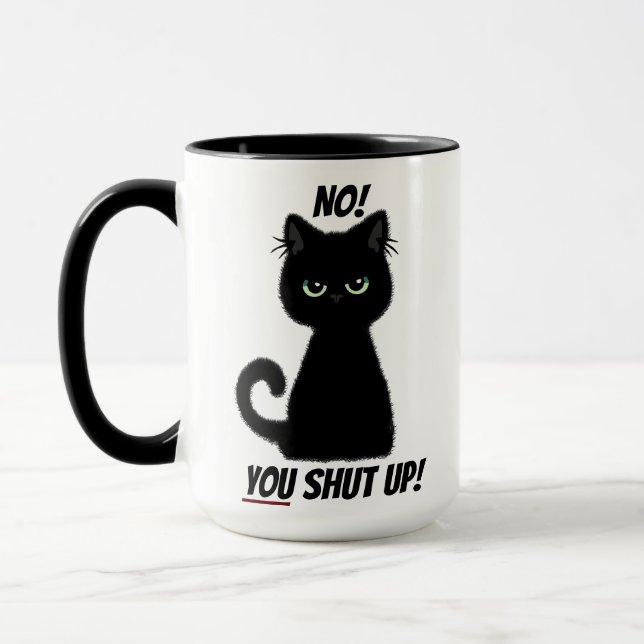 Taza ¡Cállate! Argumento final Insultar Gato negro enoj (Izquierda)