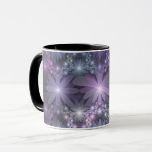 Taza Cama de flores arte abstracto fractal brillante de
